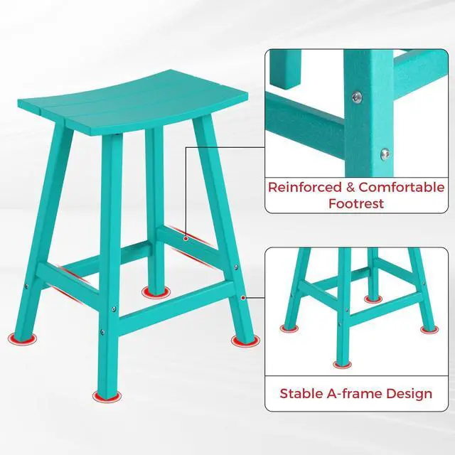 Alt view image 6 of 7 - 24" Height Outdoor Bar Stools, All-Weather Bar Stools, Adirondack Poly Patio Bar Stool for Patio, Deck, Kitchen Counter and Garden, Turquoise