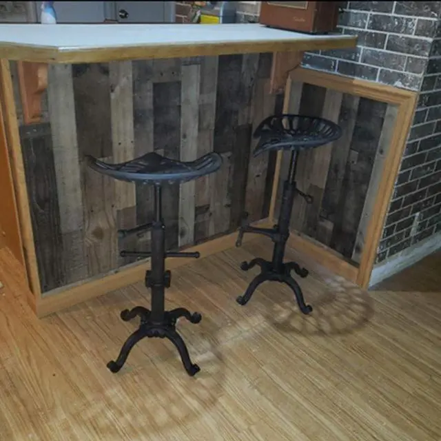 Alt view image 4 of 7 - Industrial Bar Stool-Swivel Tractor Seat-Kitchen Dining Counter Chair-Extra Pub Height- Adjustable 24.8-31"-Iron Cast Design
