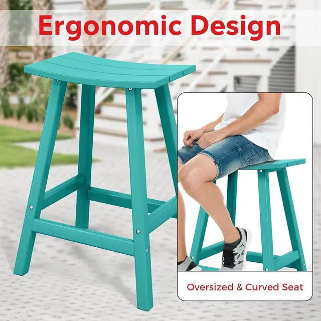 Alt view image 5 of 7 - 24" Height Outdoor Bar Stools, All-Weather Bar Stools, Adirondack Poly Patio Bar Stool for Patio, Deck, Kitchen Counter and Garden, Turquoise