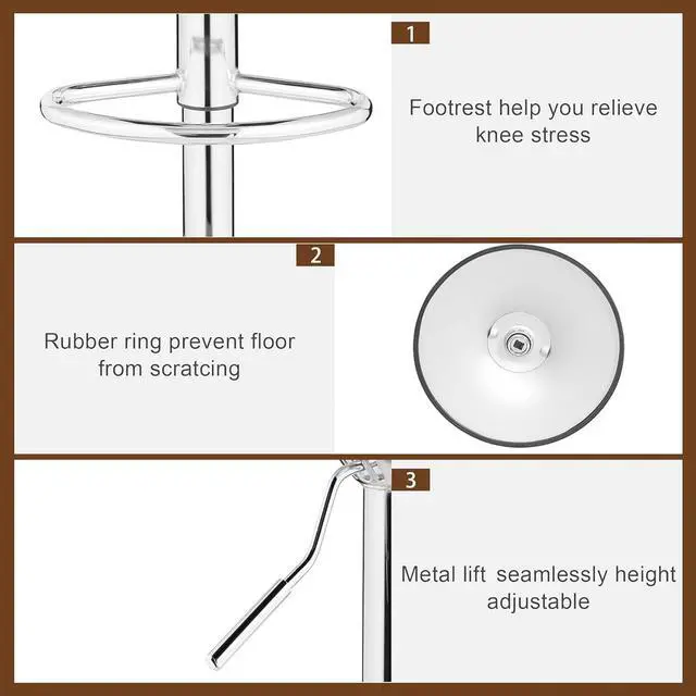 Alt view image 6 of 7 - VECELO Bar Stools, Adjustable Bar Stools Set of 4, Counter Height Barstool with Back and Arms, Swivel PU Leather Bar Chairs for Kitchen/Island, Black