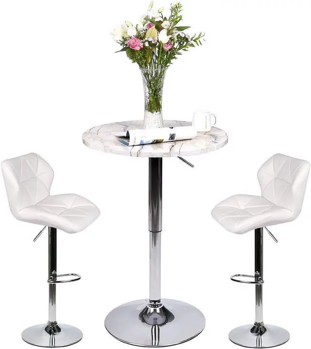 Main image of ARTETHYS Bar Table and Chair Set of 3 Adjustable Round Pub Desk and 2 Swivel Counter Height Barstools
