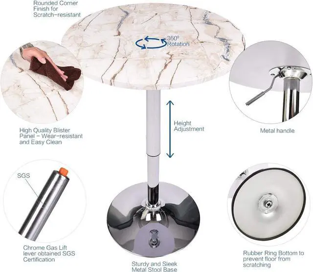 Alt view image 2 of 6 - ARTETHYS Bar Table and Chair Set of 3 Adjustable Round Pub Desk and 2 Swivel Counter Height Barstools