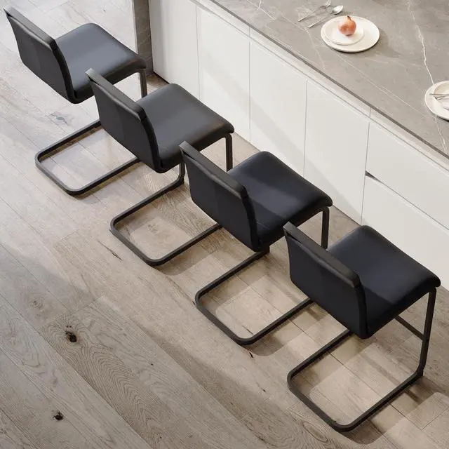 Alt view image 3 of 6 - Bar Stools Set of 4,25" Counter Height Bar Stools with Footrest,Black Faux Leather Kitchen Stools with Black Painted Metal Leg,Counter Height Stools Ideal for Island Pub Kitchen Counter