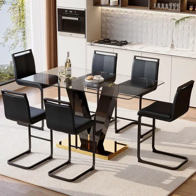 Alt view image 6 of 6 - Bar Stools Set of 4,25" Counter Height Bar Stools with Footrest,Black Faux Leather Kitchen Stools with Black Painted Metal Leg,Counter Height Stools Ideal for Island Pub Kitchen Counter