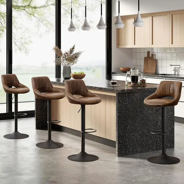 Main image of Volans Swivel Bar Stools Set of 4, Mid Century Modern Height Adjustable Barstools, Counter to Bar Height Chairs with Back for Home Kitchen, Suede Fabric, Brown