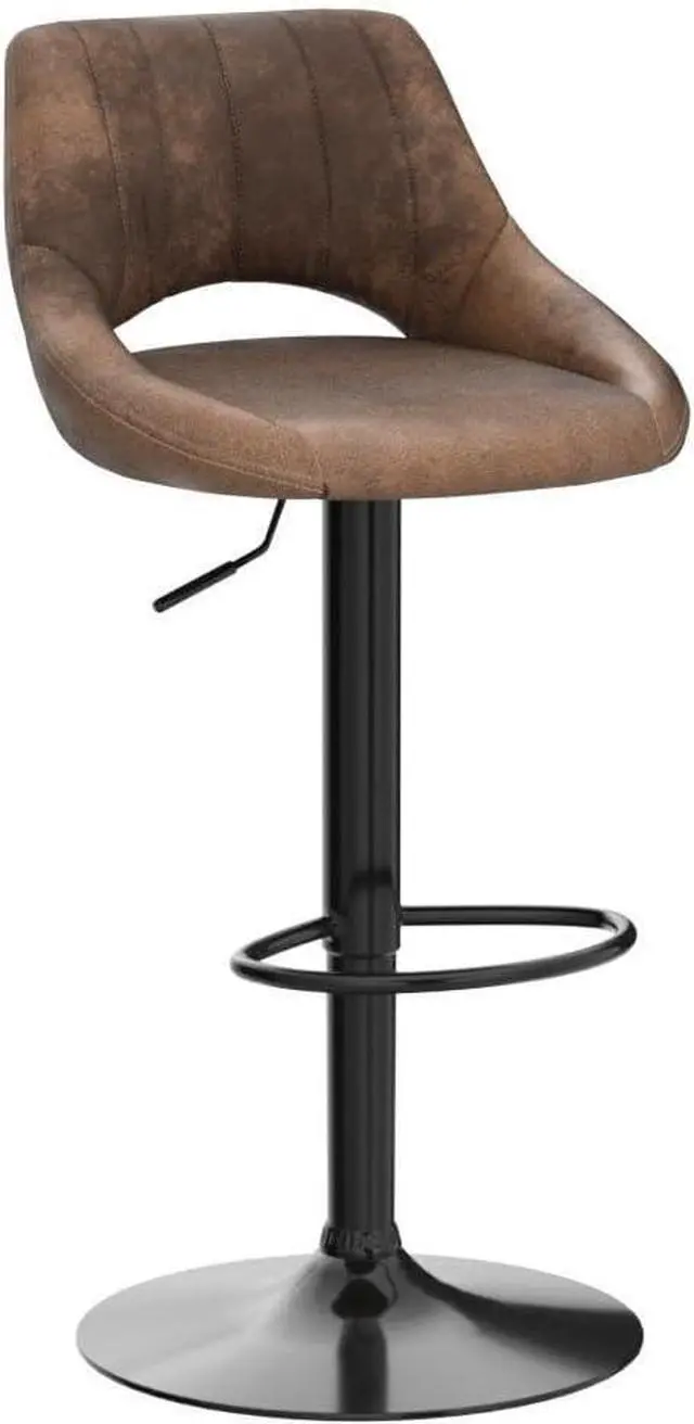 Alt view image 4 of 7 - Volans Swivel Bar Stools Set of 4, Mid Century Modern Height Adjustable Barstools, Counter to Bar Height Chairs with Back for Home Kitchen, Suede Fabric, Brown
