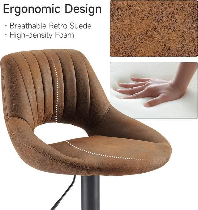 Alt view image 5 of 7 - Volans Swivel Bar Stools Set of 4, Mid Century Modern Height Adjustable Barstools, Counter to Bar Height Chairs with Back for Home Kitchen, Suede Fabric, Brown