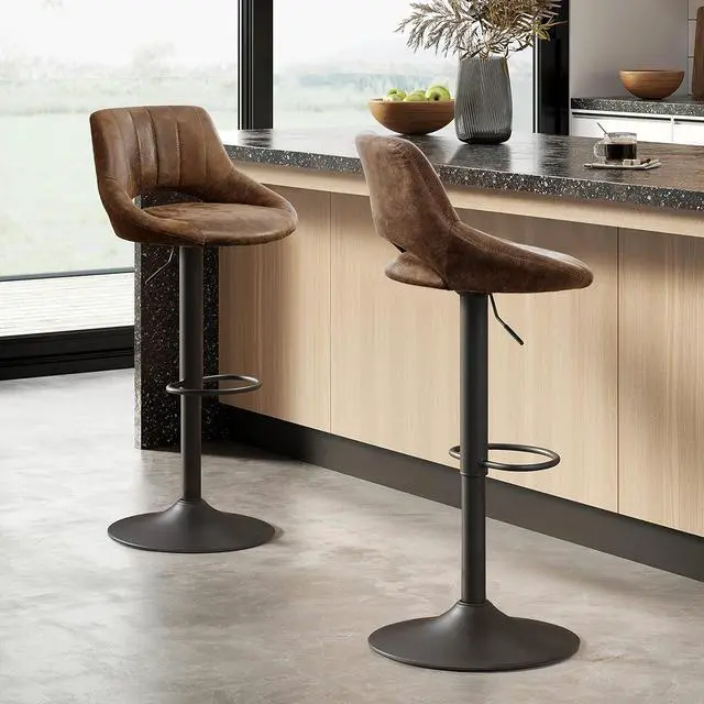 Alt view image 6 of 7 - Volans Swivel Bar Stools Set of 4, Mid Century Modern Height Adjustable Barstools, Counter to Bar Height Chairs with Back for Home Kitchen, Suede Fabric, Brown