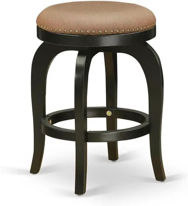 Main image of East West Furniture BFS024-112 Bedford Counter Height Barstool - Round Shape Brown Roast PU Leather Upholstered Backless Chairs, 24 inch Height, Black