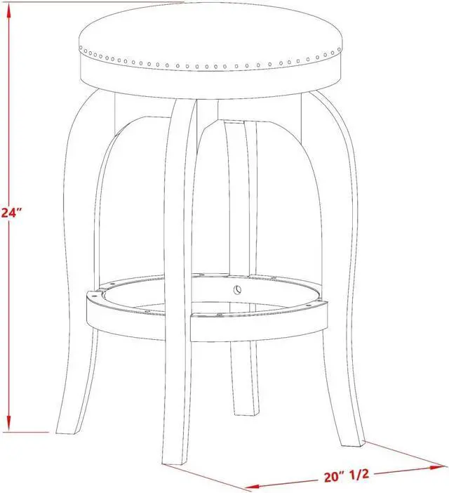 Alt view image 3 of 4 - East West Furniture BFS024-112 Bedford Counter Height Barstool - Round Shape Brown Roast PU Leather Upholstered Backless Chairs, 24 inch Height, Black