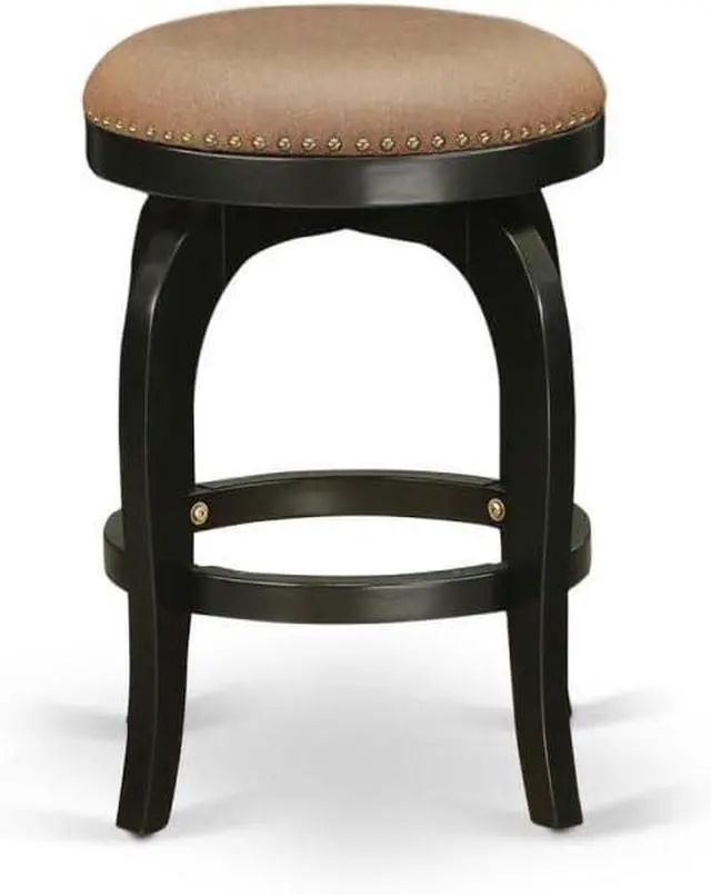 Alt view image 4 of 4 - East West Furniture BFS024-112 Bedford Counter Height Barstool - Round Shape Brown Roast PU Leather Upholstered Backless Chairs, 24 inch Height, Black