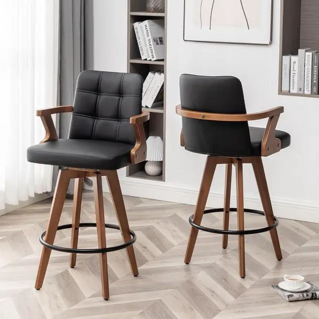 Main image of Black Bar Stools Set of 2,Counter Height Bar Stools 26 H,Modern Faux Leather Kitchen Bar Stools with Back,Bar Height Chairs,Swivel Bar Stools for Kitchen Island