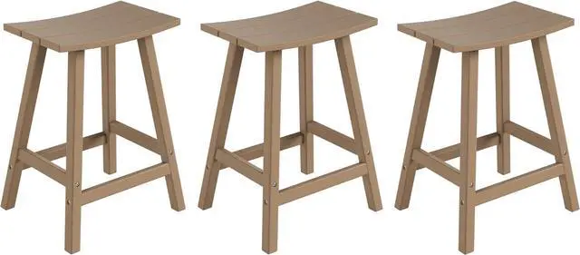 Main image of All-Weather Bar Stools Set of 3, 24" Height Outdoor Bar Stools, Adirondack Poly Patio Bar Stool for Patio, Deck, Kitchen Counter and Garden, Weathered Wood