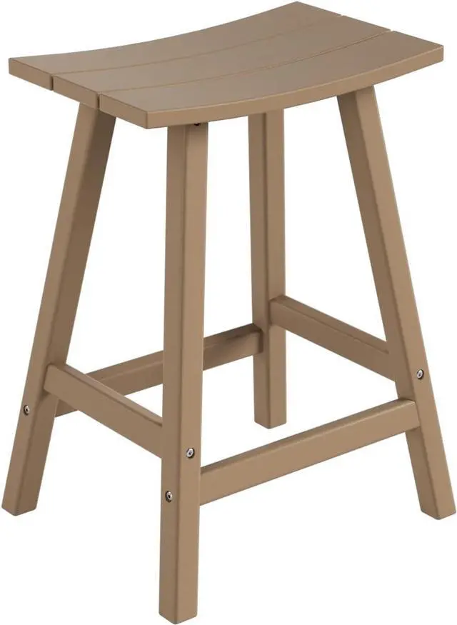 Alt view image 7 of 7 - All-Weather Bar Stools Set of 3, 24" Height Outdoor Bar Stools, Adirondack Poly Patio Bar Stool for Patio, Deck, Kitchen Counter and Garden, Weathered Wood