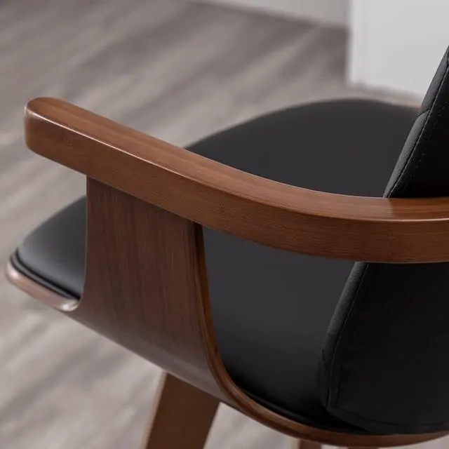 Alt view image 6 of 7 - Bar Stools Set of 2, Upholstered Faux Leather Counter Height Bar Stools, Swivel Barstools with Wooden Arms and Legs (Black, 26" Seat Height)