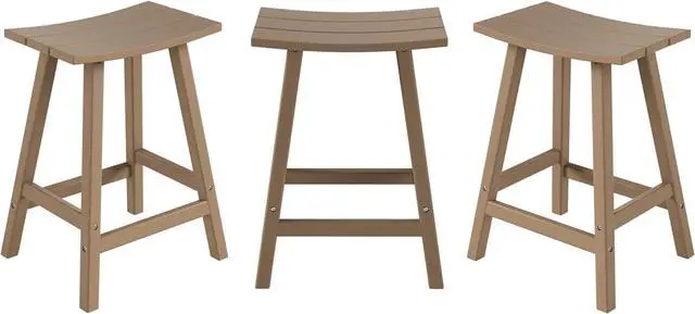 Alt view image 4 of 7 - All-Weather Bar Stools Set of 3, 24" Height Outdoor Bar Stools, Adirondack Poly Patio Bar Stool for Patio, Deck, Kitchen Counter and Garden, Weathered Wood