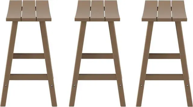 Alt view image 5 of 7 - All-Weather Bar Stools Set of 3, 24" Height Outdoor Bar Stools, Adirondack Poly Patio Bar Stool for Patio, Deck, Kitchen Counter and Garden, Weathered Wood