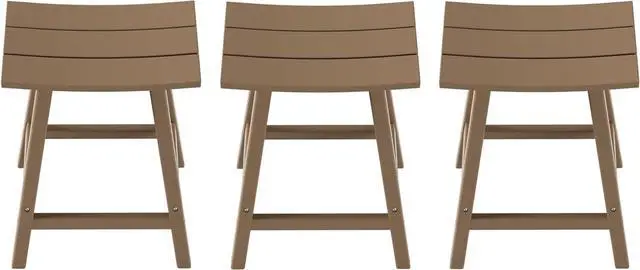 Alt view image 6 of 7 - All-Weather Bar Stools Set of 3, 24" Height Outdoor Bar Stools, Adirondack Poly Patio Bar Stool for Patio, Deck, Kitchen Counter and Garden, Weathered Wood