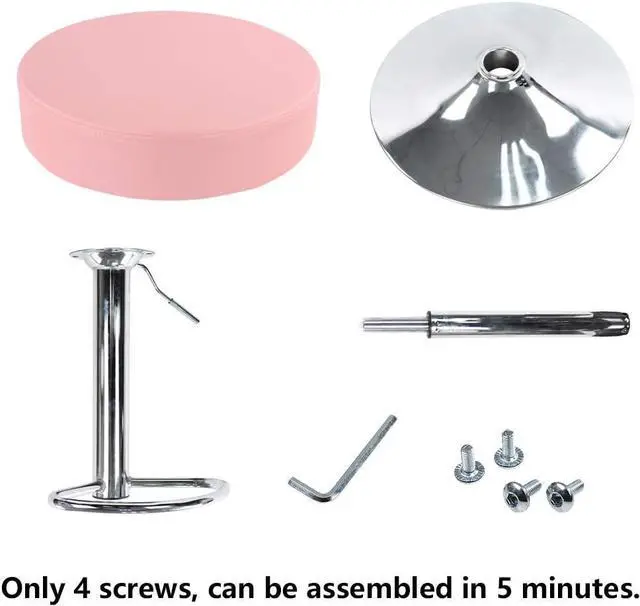 Alt view image 4 of 7 - KKTONER Round Bar Stool PU Leather with Footrest Height Adjustable Swivel Pub Chair Home Kitchen Bar stools Backless Stool (Pink)