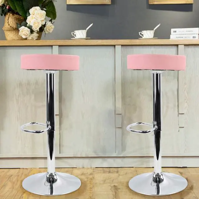 Alt view image 2 of 7 - KKTONER Round Bar Stool PU Leather with Footrest Height Adjustable Swivel Pub Chair Home Kitchen Bar stools Backless Stool (Pink)