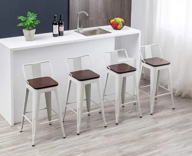 Alt view image 3 of 7 - HAOBO Home Modern Swivel Metal Bar Stools Counter Height Barstools with Wooden Seat for Indoor Dining Chair [Set of 4] (30", Swivel White)