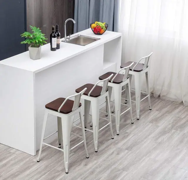 Alt view image 5 of 7 - HAOBO Home Modern Swivel Metal Bar Stools Counter Height Barstools with Wooden Seat for Indoor Dining Chair [Set of 4] (30", Swivel White)