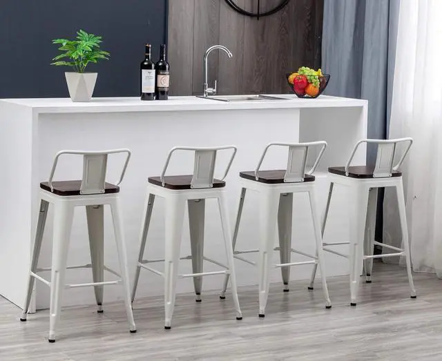 Alt view image 7 of 7 - HAOBO Home Modern Swivel Metal Bar Stools Counter Height Barstools with Wooden Seat for Indoor Dining Chair [Set of 4] (30", Swivel White)
