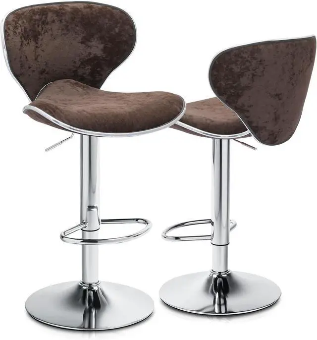 Main image of Magshion Set of 2 Modern Velvet Upholstered Bar Stools, Adjustable Kitchen Counter Height Swivel Barstool Dining Chairs with Back and Footrest, Brown