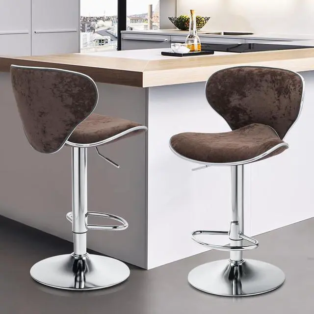 Alt view image 2 of 7 - Magshion Set of 2 Modern Velvet Upholstered Bar Stools, Adjustable Kitchen Counter Height Swivel Barstool Dining Chairs with Back and Footrest, Brown