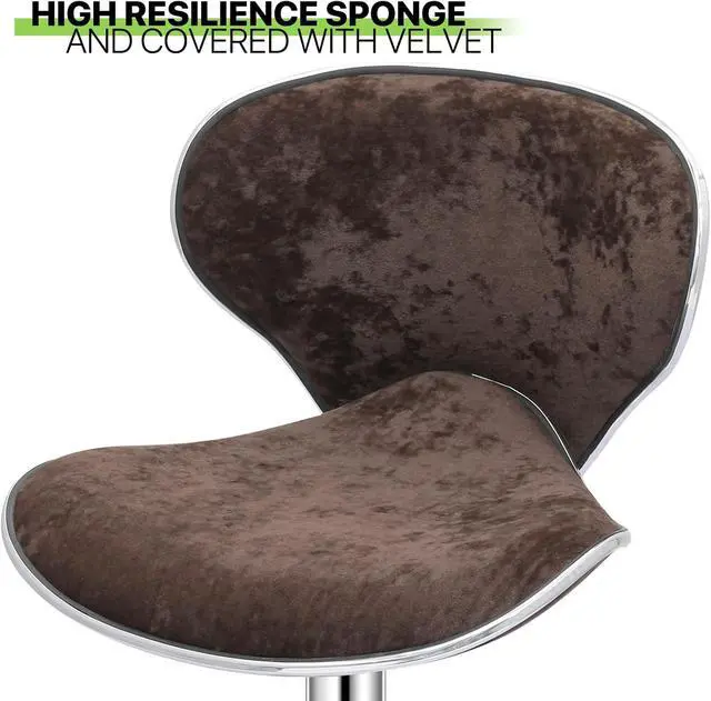 Alt view image 4 of 7 - Magshion Set of 2 Modern Velvet Upholstered Bar Stools, Adjustable Kitchen Counter Height Swivel Barstool Dining Chairs with Back and Footrest, Brown