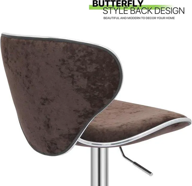 Alt view image 5 of 7 - Magshion Set of 2 Modern Velvet Upholstered Bar Stools, Adjustable Kitchen Counter Height Swivel Barstool Dining Chairs with Back and Footrest, Brown