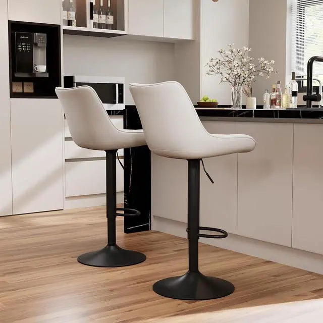 Alt view image 6 of 7 - Kidol & Shellder Bar Stools Set of 2 Swivel Adjustable Barstools for Kitchen Island Counter Height Bar Stool Upholstered Bar Chairs Modern Counter Stools PU Leather Bar Height Stools with Back(White)
