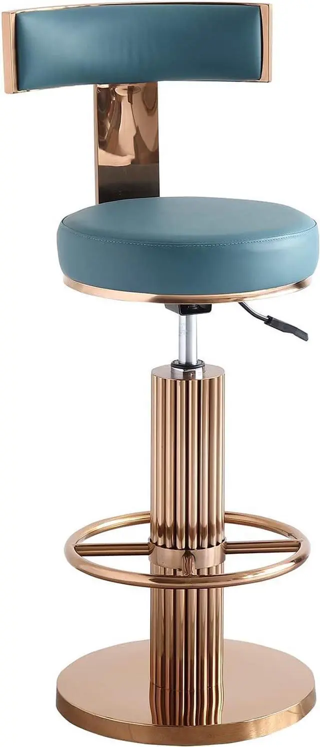 Main image of Swivel Bar Stools with Backrest, Modern Adjustable Height Counter Stool with Stainless Steel Legs and Comfortable Cushion, Rose Bar Chairs for Kitchen Island Counter (Blue)