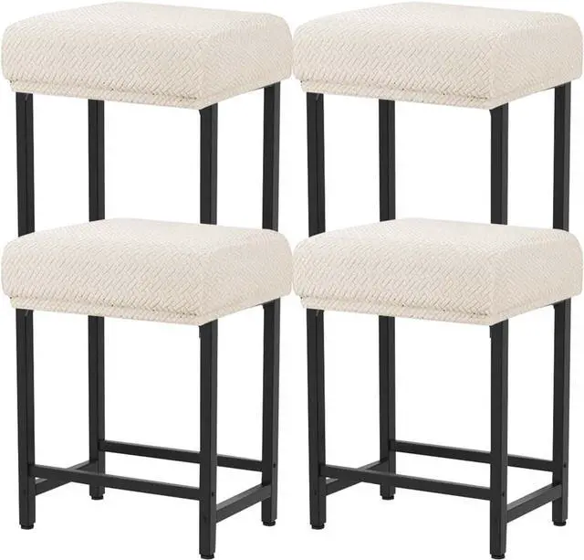 Main image of Levoberg Bar Stool Cover Rectangle Stretch Counter Height Barstool Slipcovers Rectangular Vanity Stool Cover Kitchen Counter Saddle Seat Cover for Wooden Metal Bench Set of 4 Beige