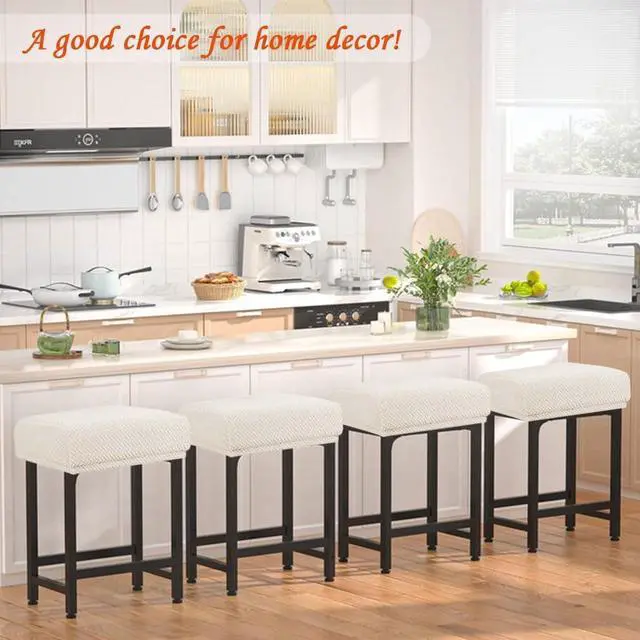 Alt view image 2 of 7 - Levoberg Bar Stool Cover Rectangle Stretch Counter Height Barstool Slipcovers Rectangular Vanity Stool Cover Kitchen Counter Saddle Seat Cover for Wooden Metal Bench Set of 4 Beige