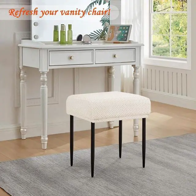 Alt view image 3 of 7 - Levoberg Bar Stool Cover Rectangle Stretch Counter Height Barstool Slipcovers Rectangular Vanity Stool Cover Kitchen Counter Saddle Seat Cover for Wooden Metal Bench Set of 4 Beige