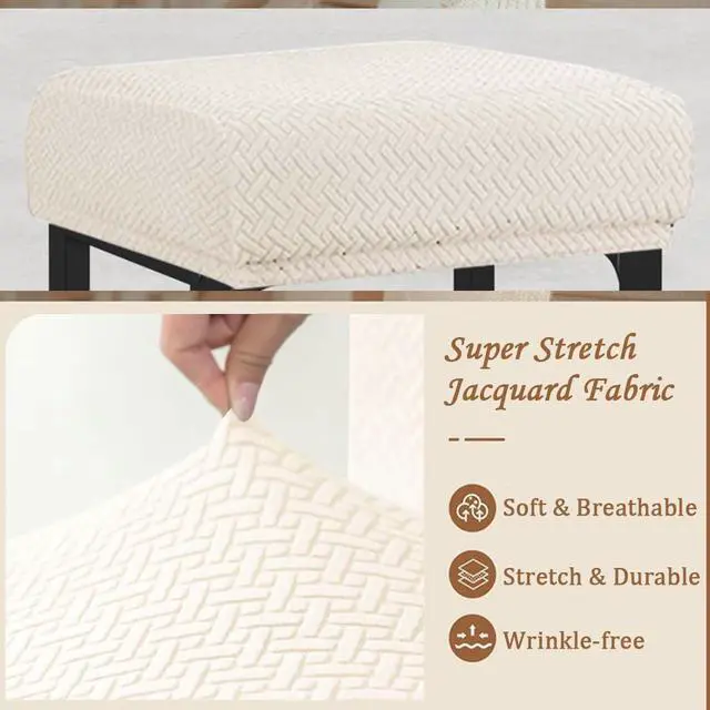 Alt view image 4 of 7 - Levoberg Bar Stool Cover Rectangle Stretch Counter Height Barstool Slipcovers Rectangular Vanity Stool Cover Kitchen Counter Saddle Seat Cover for Wooden Metal Bench Set of 4 Beige