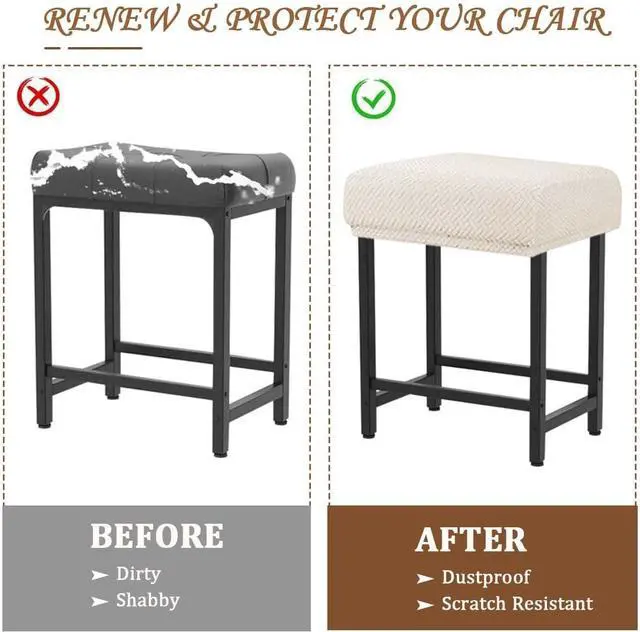 Alt view image 5 of 7 - Levoberg Bar Stool Cover Rectangle Stretch Counter Height Barstool Slipcovers Rectangular Vanity Stool Cover Kitchen Counter Saddle Seat Cover for Wooden Metal Bench Set of 4 Beige