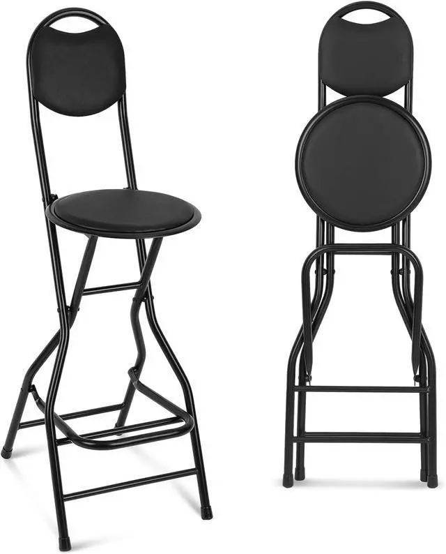 Main image of Sintuff 1 Pcs Seat Height 26 Inch Folding Bar Stool with Backrest Leather Padded Folding Stools for Adults Portable Black Bar Height Folding Chairs for Outdoor Indoor Kitchen Shop Cafe