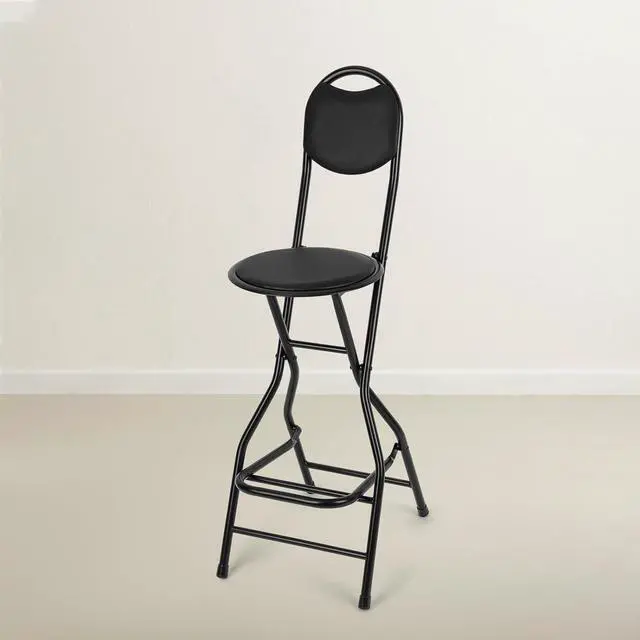 Alt view image 2 of 7 - Sintuff 1 Pcs Seat Height 26 Inch Folding Bar Stool with Backrest Leather Padded Folding Stools for Adults Portable Black Bar Height Folding Chairs for Outdoor Indoor Kitchen Shop Cafe