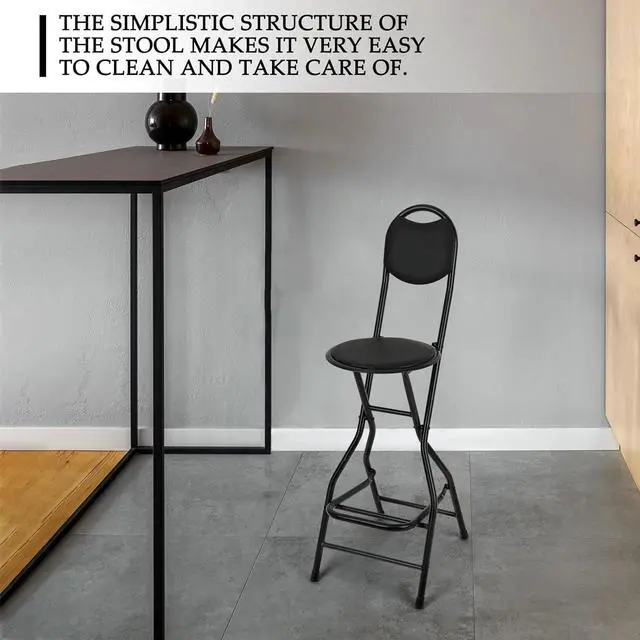 Alt view image 6 of 7 - Sintuff 1 Pcs Seat Height 26 Inch Folding Bar Stool with Backrest Leather Padded Folding Stools for Adults Portable Black Bar Height Folding Chairs for Outdoor Indoor Kitchen Shop Cafe