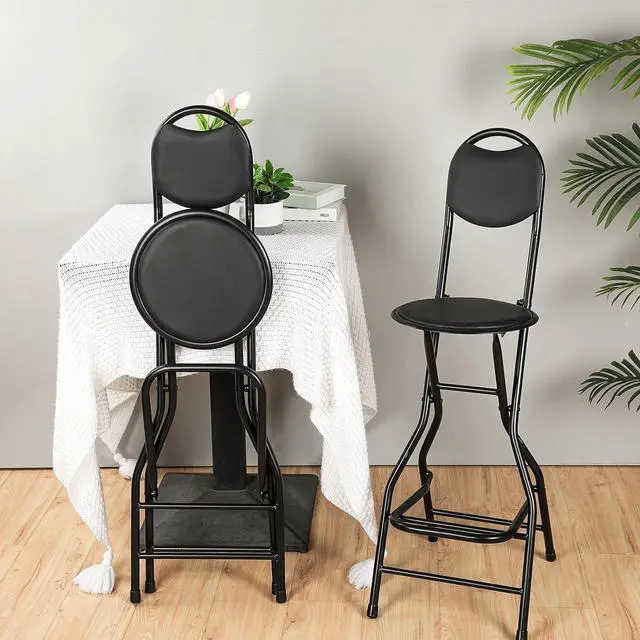 Alt view image 7 of 7 - Sintuff 1 Pcs Seat Height 26 Inch Folding Bar Stool with Backrest Leather Padded Folding Stools for Adults Portable Black Bar Height Folding Chairs for Outdoor Indoor Kitchen Shop Cafe