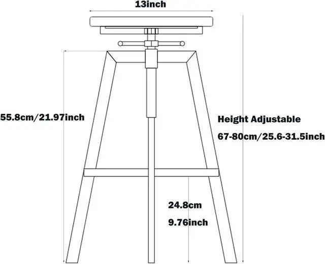 Alt view image 3 of 6 - Set of 2 Industrial Bar Stools 25.6-30.5inch Counter Bar Height Adjustable Swivel Wooden Seat Kitchen Dining Chairs