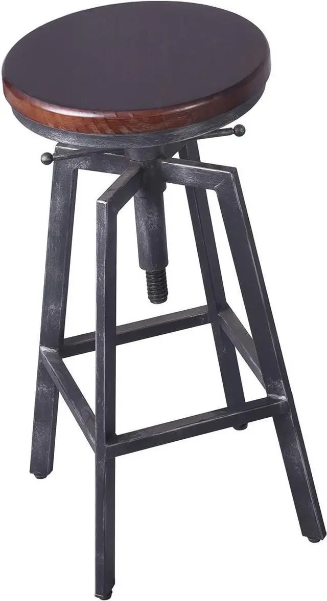 Alt view image 6 of 6 - Set of 2 Industrial Bar Stools 25.6-30.5inch Counter Bar Height Adjustable Swivel Wooden Seat Kitchen Dining Chairs