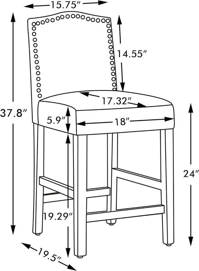 Alt view image 3 of 7 - GOTMINSI Bar Stools 24 Inches Upholstered Barstool Grey Counter Height Barstool with Antique Gold Nail Heads Solid Wood Set of 2 Bar Chairs