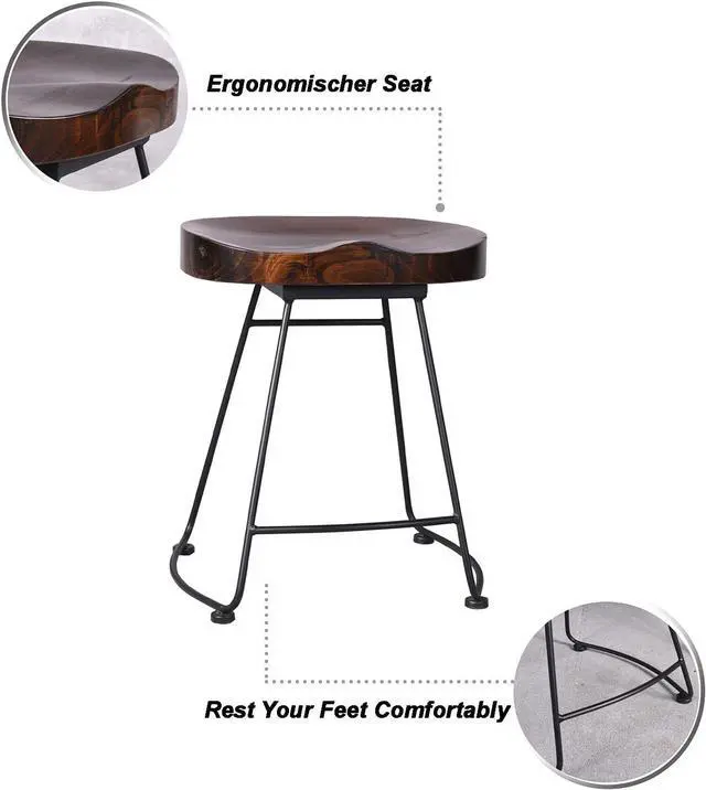 Alt view image 4 of 7 - Diwhy 18.7Height,Hump Surface,Fully Welded Set of 2 Industrial Vintage Rustic Breakfast Dining Stool, Farmhouse Dining Chair Counter Stool Black