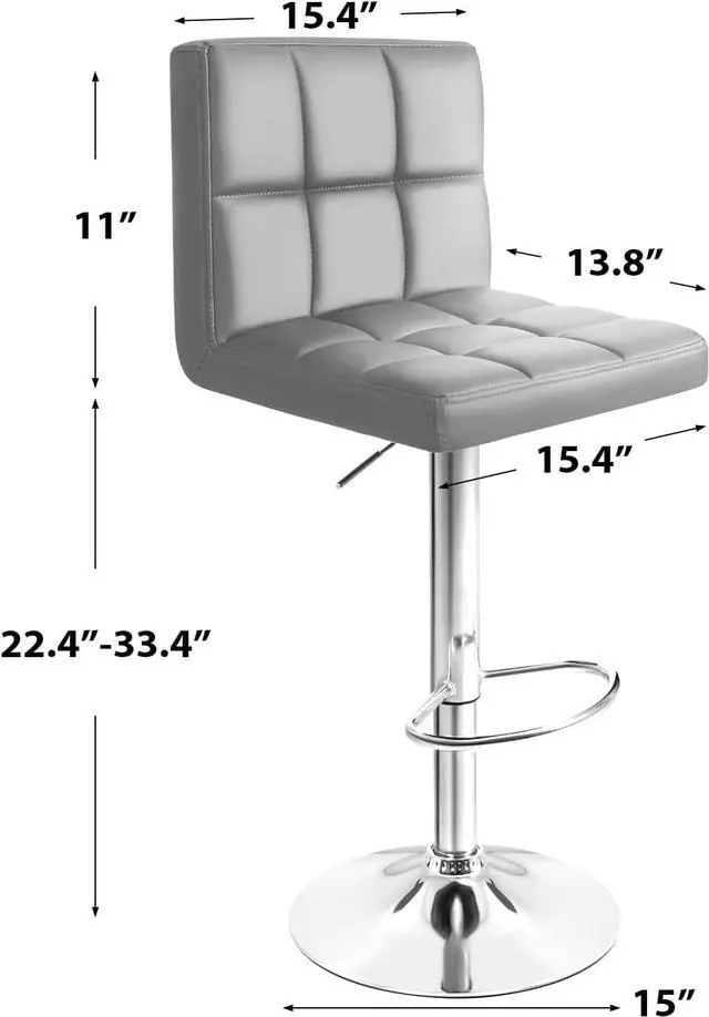 Alt view image 3 of 7 - GUNJI Bar Stools Modern PU Leather Adjustable Barstools with Back Armless Hydraulic Kitchen Counter Height Swivel Bar Stool Set of 2 (Gray)