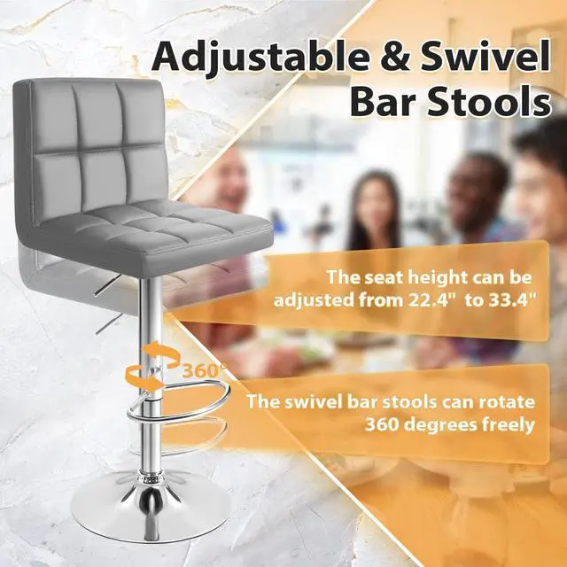 Alt view image 6 of 7 - GUNJI Bar Stools Modern PU Leather Adjustable Barstools with Back Armless Hydraulic Kitchen Counter Height Swivel Bar Stool Set of 2 (Gray)