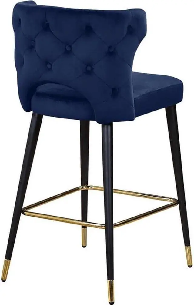 Alt view image 4 of 6 - Meridian Furniture 791Navy-C Kelly Collection Modern | Contemporary Velvet Upholstered Counter Height Stool with Gold Tipped, Black Metal Legs, Navy, 22" W x 19" D x 38.5" H, Set of 2