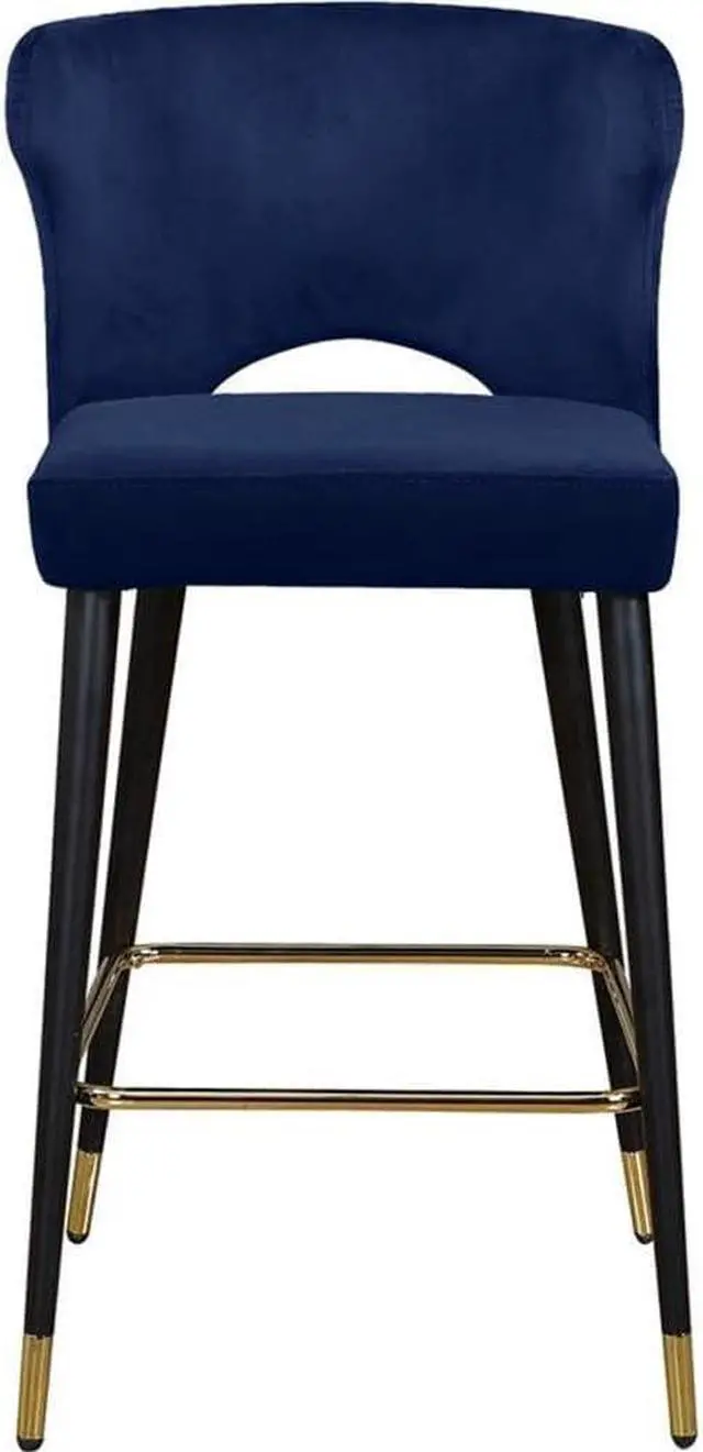 Alt view image 5 of 6 - Meridian Furniture 791Navy-C Kelly Collection Modern | Contemporary Velvet Upholstered Counter Height Stool with Gold Tipped, Black Metal Legs, Navy, 22" W x 19" D x 38.5" H, Set of 2